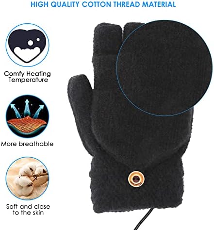 Unisex USB Heated Gloves USB Hand Warmers Winter Warm Full Finger and Half Fingerless Warm Hand Laptop Gloves Mittens for Women Men Girls Boys