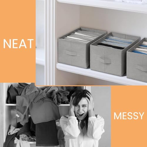 Image of VERAT 6 pieces 6 compartment wardrobe organizer for clothes Jeans organiser for wardrobe Clothes storage Organizer cupboard organizer 6 compartment mens shirt and pant organiser - Grey