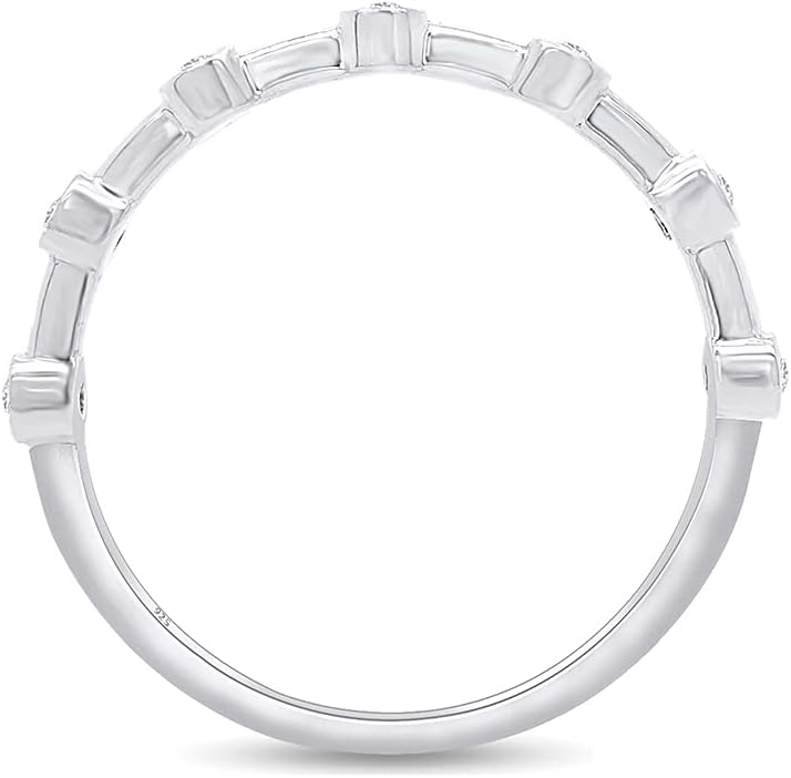 SAVEARTH DIAMONDS 1/10 Carat Round Lab Grown Diamond Bezel-set Half Eternity Wedding Band Ring In 14k Gold Over Sterling Silver (0.10 Cttw, G-H Color, VS-SI Clarity)