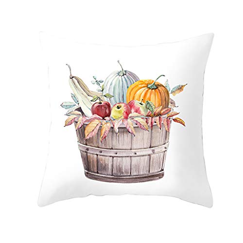 Fall Pumpkin Harvest Decorative Pillowcases 4 Pack, Autumn Thanksgiving Pillow Covers Square 18x18 inch, Halloween Cotton Linen Throw Pillow Covers for Car Sofa Bed Couch, Thanksgiving Gifts - Thumbnail 4