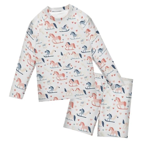 Cute Wooden Horse Toddlers and Baby Boys' Swimsuit Trunk and Rashguard Set B0404634