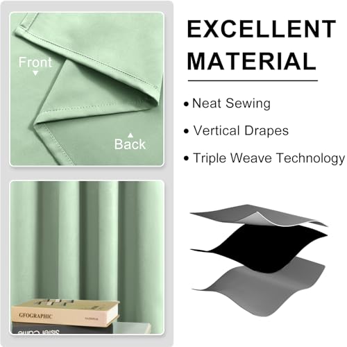 DWCN Blackout Curtains 63 Inch Length, Room Darkening for Bedroom, Solid Grommet Living Room Extra Wide, Light Green, W60 x L63 Inch, Set of 2 - Image 4