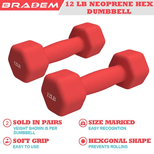 Jungaha 12Lb Dumbbells Set Of 2 Neoprene Coated Dumbbell Set Weight Set, Hex Shaped Heads Weights Dumbbells Set, Strength Training Equipment #TOP1