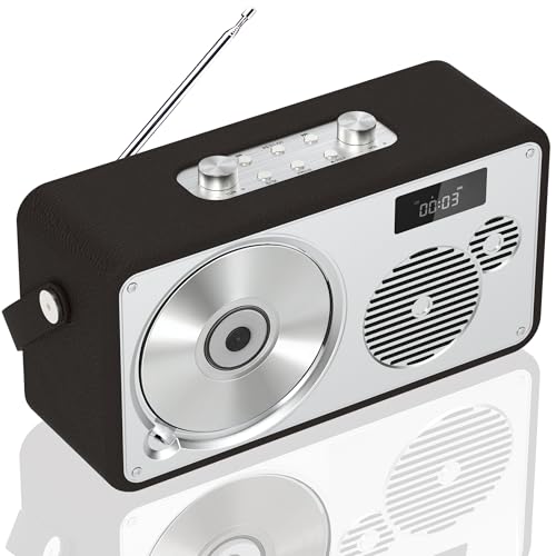 Home CD Player Portable | Premium HiFi CD Stereo System | Retro Leather Bluetooth Speaker | FM Radio/USB/AUX | Rechargable Battery, DSP Clear and Rich Sounds, Remote Control (LP-103)