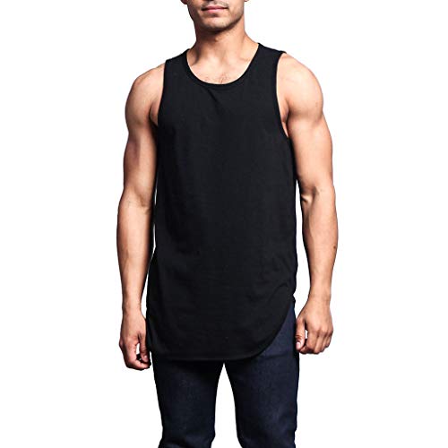 Men Tank Tops,Fineser Mens Sleeveless Crew Neck Solid Casual Basic Long Length Curved Hem Tank Tops Tunic A-Shirt (Black, S)