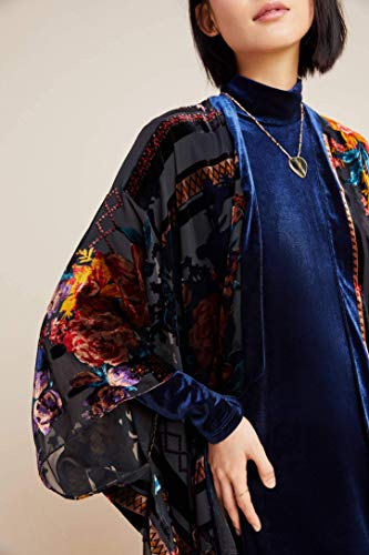 Mj Sereca Women's Burnout Velvet Kimono Long Cardigan Cover Up Without Tassel (Black Flower Without Tassel) #TOP4
