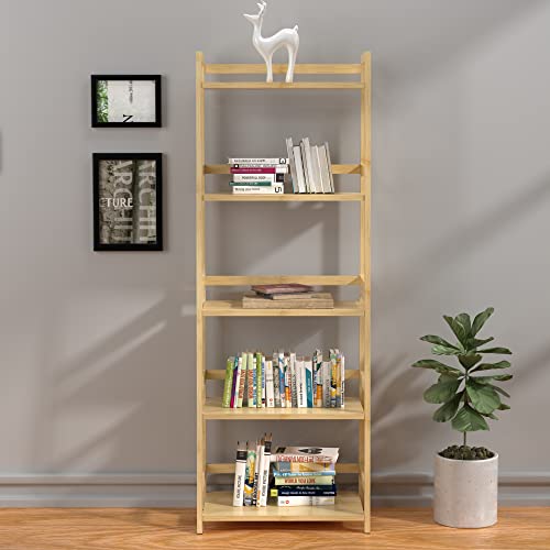 Wtz Upgraded Bookshelf, Storage Book Shelves, 5 Tier Tall Bookcase, Modern Open Ladder Shelf For Bedroom, Living Room, Bathroom, Kids Room, Office, Mc-509 (Natural) #TOP7