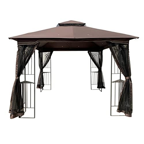 10x10 Outdoor Patio Gazebo Canopy Tent with Ventilated Double Roof and Mosquito net(Detachable Mesh Screen On All Sides),Suitable for Lawn, Garden, Backyard and Deck, Brown Top