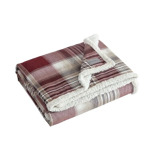 Image of Eddie Bauer - Throw Blanket, Cotton Flannel Home Decor, All Season Reversible Sherpa Bedding (Twin Lakes Red, Throw)