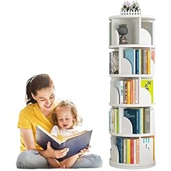 uyoyous Estantería giratoria de 5 niveles, 360 °, alta densidad, estantería de almacenamiento, estantería de suelo, de pie, para casa, salón, estudio, oficina, color blanco (63 x 18 x 18 pulgadas)