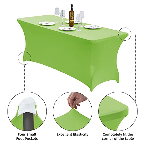Image of CWK 6FT Waterproof Stretch Spandex Table Cover for Rectangular Tables - Elastic Fitted Tablecloth for Folding Tables,Wrinkle Resistant Table Cloth for Parties, Weddings, Banquets & Events(Light Green)