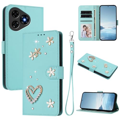 Jiajihua Case Compatible with Ulefone Note 19 Lanyard【Card Holder Wallet Flip Cover Magnetic Buckle Kickstand】 Mint