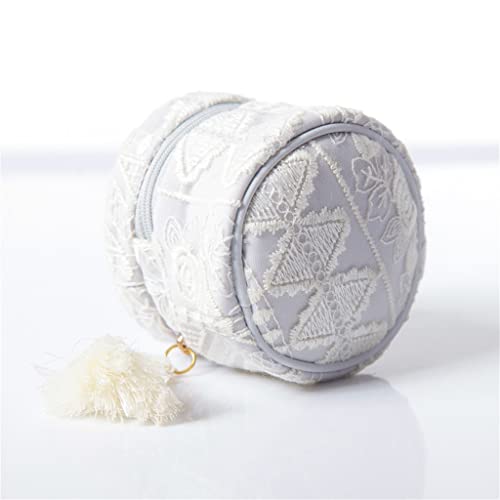 Petite boîte à bijoux broderie florale raffinée et pompon