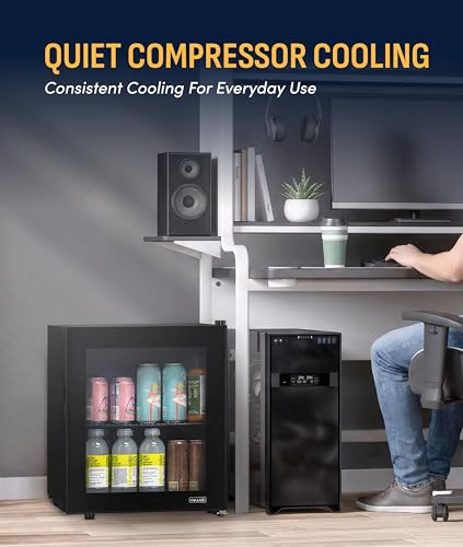 Image of NewAir 60 Can Beverage Refrigerator | Compact Freestanding Mini Fridge for Bedroom, Dorm, Office or Gaming Room | Glass Door, Adjustable Shelf & Quiet Cooling | Black