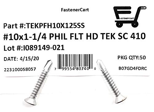 #10x1 1/4 Tornillo autoperforante de acero inoxidable Phillips cabeza plana miniatura 2