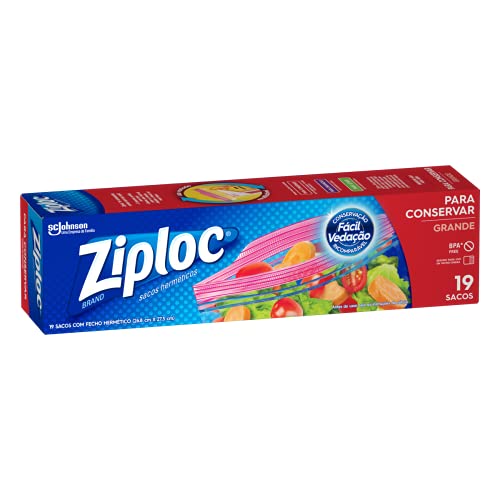 Ziploc Saco Hermético Organizador de Geladeira para Alimentos, Tamanho Grande 26,8 cm x 27,3 cm, com