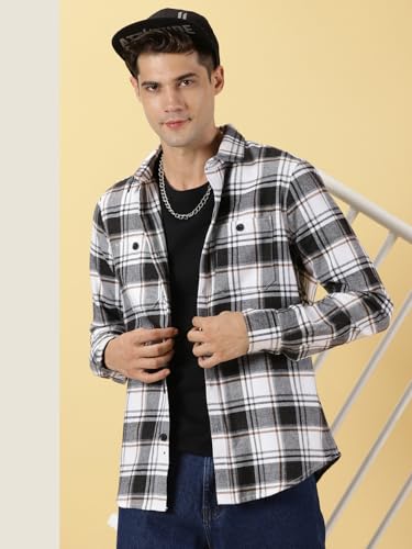 Image of Thomas Scott Men's | Checks | Full Sleeve | Regular Fit | 100% Cotton | Double Pocket | Spread Collar | Casual Shirt