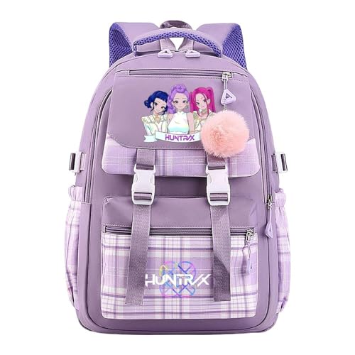 Générique Sac à Dos K pop Demon Huntrix – Cartable Imperméable avec Imprimés de Personnages d’Animation – Sac d’École pour Garçons, Filles et Fans de K-pop (violet-1)