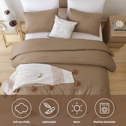 Image of ROSGONIA King Size Comforter Set Dark Khaki, 3pcs King Comforter Set(1 Khaki Comforter & 2 Pillowcases) All Season Lightweight Bedspread Blanket Quilt