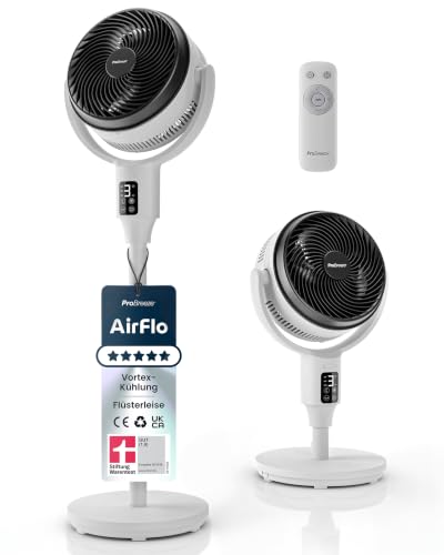 Pro Breeze AirFlo Standventilator 108 cm, Stiftung Warentest GUT (1,9), 29 dB, 2-in-1 Stand- & Tischventilator, 85°+135° Oszillation, höhenverstellbar, Fernbedienung