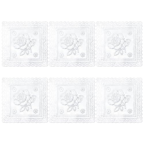 Koqye Set di 6 sottobicchieri in PVC, impermeabili, antiscivolo e antimacchia, per tazze, bicchieri, stoviglie (rose argentate)