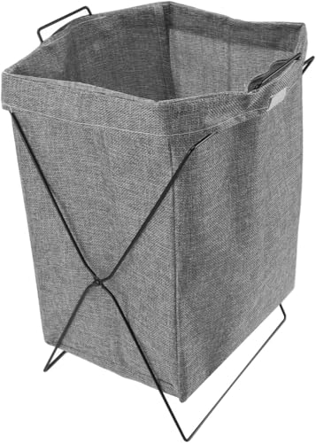 Image of DecorTwist Foldable Laundry Basket with Metal Stand - Large Fabric Clothes Hamper with Handles (36 x 38 x 58 cm) | Freestanding Dirty Clothes Basket for Bedroom, Bathroom & Laundry Room, Grey