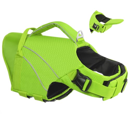 KONVINIT Chaleco de Rescate para Perros Medianos, Dog Life Jacket con Soporte para la Barbilla Extraíble, Reforzado y con Asa de Rescate, para Deportes Acuáticos y Entrenamiento