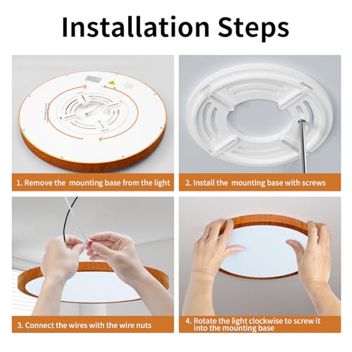 Light Fixtures Ceiling Mount: 12 Inch 24W Wood Grain 3CCT LED Ceiling Light 3000K-4000K-6000K Selectable Flat Round Lights for Bedroom Laundry Closet Hallway - Walnut Set of 2 by CAMCLIM - Used condition - Image 7