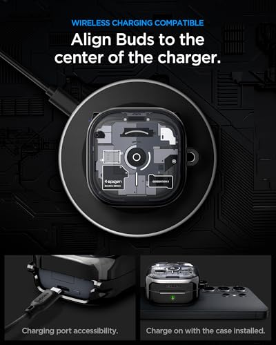 Image of Spigen Ultra Hybrid | Samsung Galaxy Buds 4 / Buds 4 Pro Case [Carabiner Included] [Shock Proof] [Light & Compact] TPU+PC - Zero One Black