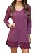 POZON Women's Basic Long Sleeve Casual Loose T-Shirt Dress (L, Purplish Red)
