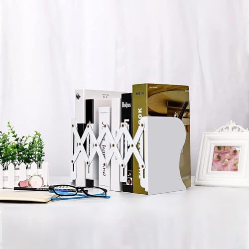 DIFIT Buchstütze, Verstellbar Buchstützen, Metall Bücherstützen, Erweiterbare Bücherhalter Book End, Bücherstütze für Regal, Weiß Buchstützen Metall für Schreibtisch(1Stück)