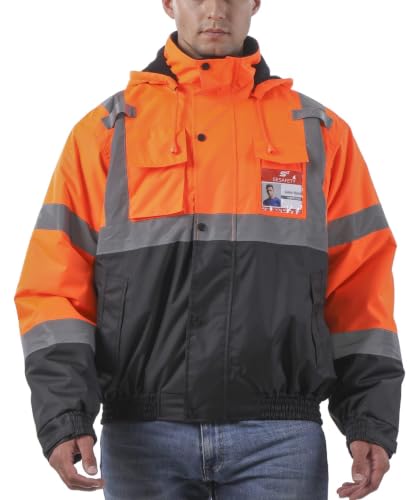 Image of sesafety Reflective Jacket for Men, High Visibility Jackets, Safety Jackets for Men, Hi Vis Construction Bomber Jackets Waterproof with Pockets and Zipper, Black Bottom, Class 3