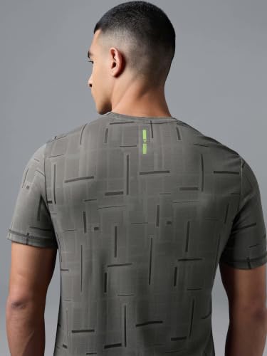 Image of Men Jacquard Slim Fit Round Neck Sports T-Shirt with Double Cool Cooling Technology, UPF 50+ UV Protection, Quick Dry, Anti Odour, Stretch Performance Gym, Running & Workout T-Shirt