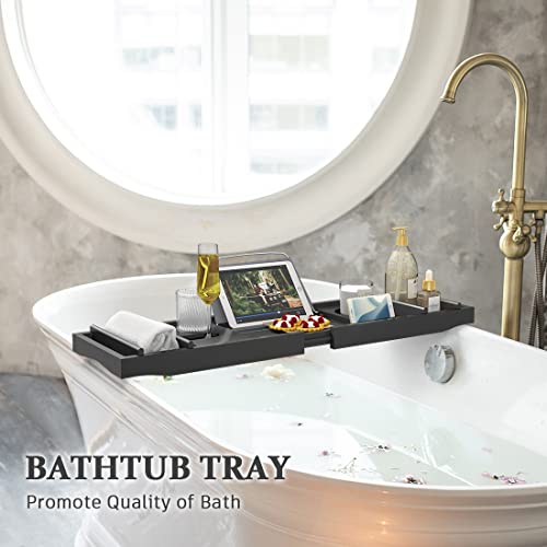 Bath Caddy Tray For Bathtub - Bamboo Adjustable Organizer Tray For Bathroom With Free Soap Dish Suitable For Luxury Spa Or Reading(Black) #TOP4