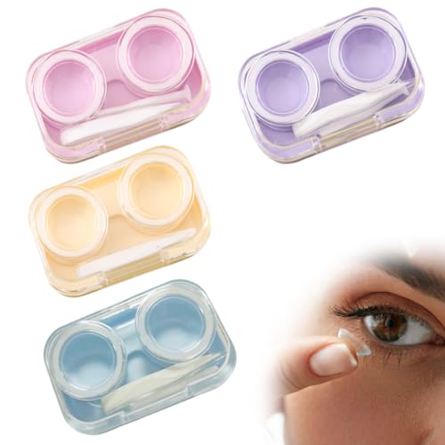 QOWIJEX 4 Piezas Estuche de Lentillas, Porta Cajas de Lentillas, Caja de Lentes de Contacto Kit de Funda, para Viajes a Domicilio