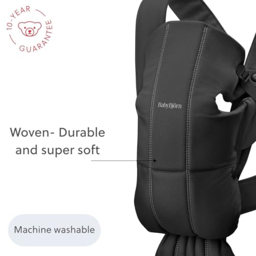 Image of BabyBjorn Baby Carrier Mini, Black, Woven | Newborn Carrier (7-15 lbs), Ergonomic, Easy-to-Use