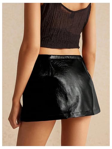 MakeMeChic Women's PU Leather Skirts Low Waisted Mini Skirt Party Clubwear Black Skirts2