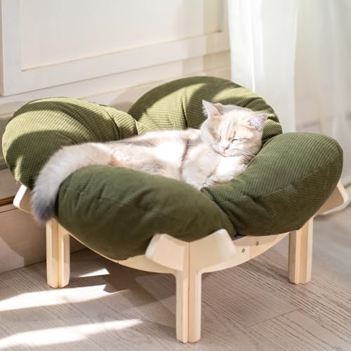 CheerPals Katzenbett, 55cm L&W Waschbar & Geruchsneutral Großes Katzensofa | Erhöhtes Katzenstuhl Blumenform mit Hochelastischer Weich Kissen, Katzenmöbel zum Schlafen für Alle Kat