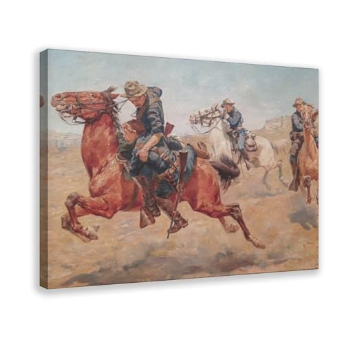 Impression sur toile vintage cowboys 40x60 cm pour décoration murale rétro