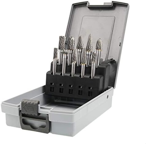 OSIDU Carbide Burrs Set 1/4 Inch Shank Double Cut Solid Carbide Rotary Burr Set for Die Grinder Drill, Metal Carving, Polishing, Engraving, Drilling(10pcs)