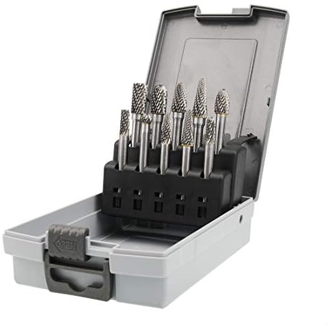 OSIDU Carbide Burrs Set 1/4 Inch Shank Double Cut Solid Carbide Rotary Burr Set for Die Grinder Drill, Metal Carving, Polishing, Engraving, Drilling(10pcs) Cover