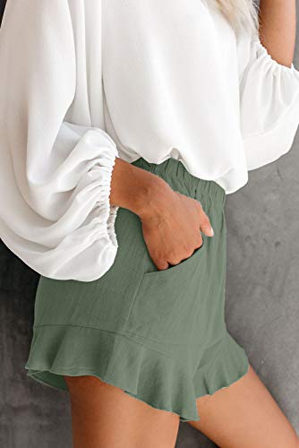 Cnfufen Ruffle Shorts For Women Maternity Pants Summer Clothes Drawstring High Waisted Plus Size Shorts Woman Flowy Comfy Shorts With Pockets Green Xl #TOP2