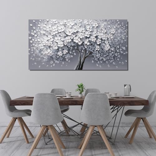 JuhaiArt Large Tree Canvas Art for Living Room Bedroom White Flower Wall Decor Prints Gray Artwork Wall Picture Home Office 29" x 59" by JuhaiArt - Image 2