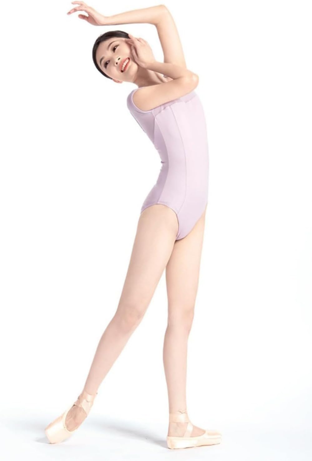 Maillot de ballet para mujer con espalda hueca de malla con cuello en V