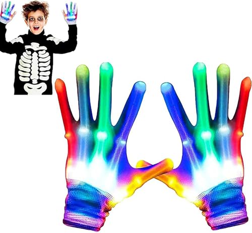 Probuk LED Flashing Gloves for Adults and Kids, 6 Light Modes Colorful Finger Lights, Unisex Luminous Gloves for Party Halloween Christmas, Soft Nylon Cotton Blend