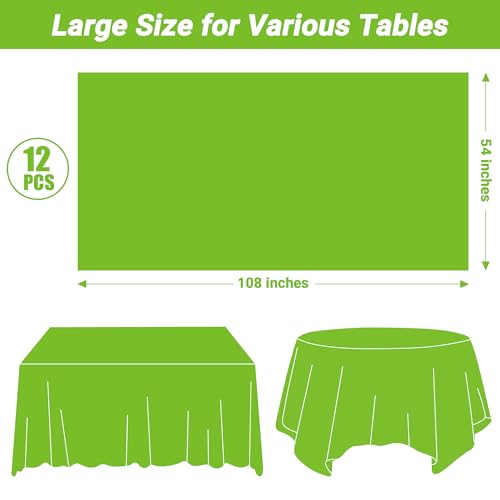 Image of QZYL 12 PCS Bright Plastic Table Cover, 54 X 108 in Rectangle Disposable Table Cloth for Picnic, Light Green Plastic Tablecloth for Parties Weddings Graduation Birthday