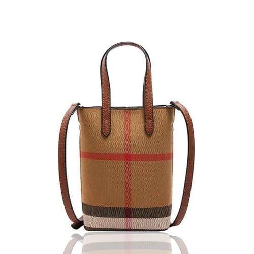 GRUMOTA Small Plaid Canvas Handbag for Women PU Leather Top