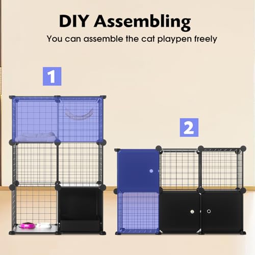 PAWING Cat Enclosure Indoor with Litter Box, 3-Tier Metal Wire Cat Cage, DIY Detachable Design for Cats, Kittens & Small Animals, Multi-Level Kennel by PAWING - Image 2