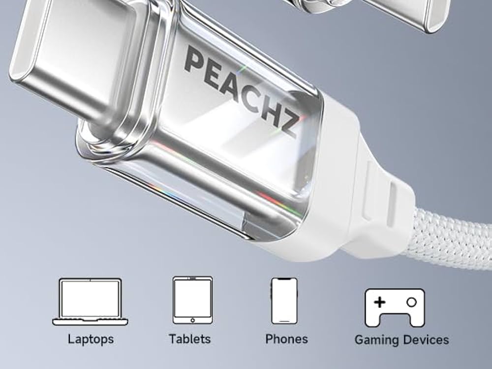 Peachz 240W USB-C to USB-C Cable – 2M White Type-C Fast Charging