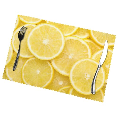 Sets de table citron en polyester lavable pour protéger la table des taches